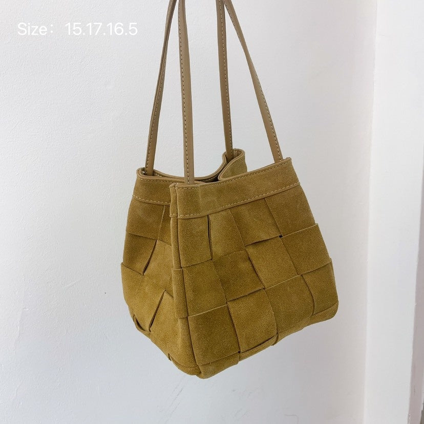 Bolso de hombro portátil de tejido vintage de piel de vaca de otoño e invierno para mujer