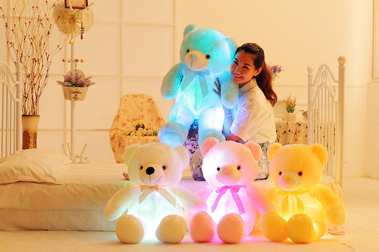 Oso de peluche con luz LED creativa, animales de peluche, juguete de peluche colorido brillante, regalo de Navidad para niños, almohada