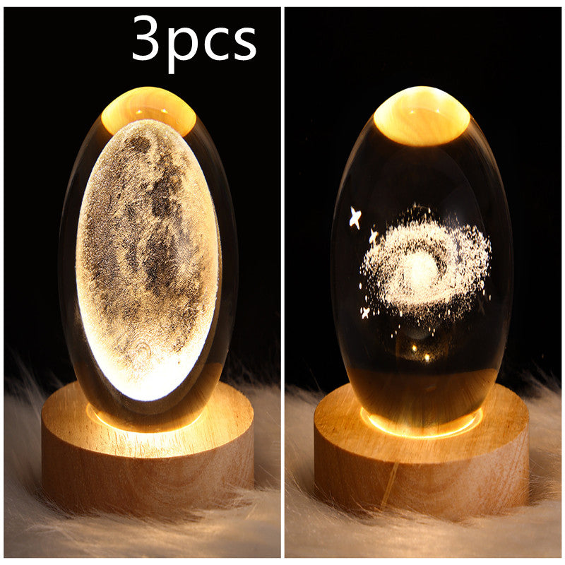 Lámpara LED de noche con forma de bola de cristal para niños, lámpara de mesa 3D con forma de planeta y Luna, decoración del hogar para dormitorio, fiesta, regalos de cumpleaños