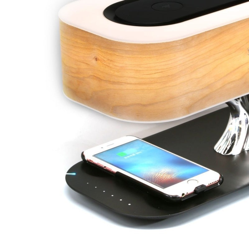 Lámpara de mesa con árbol creativo, altavoz de música Compatible con Bluetooth, luz de mesita de noche, luces de escritorio con carga inalámbrica para teléfono regulable