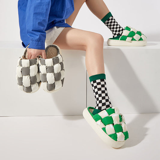 Chessboard Grid Classic Contrast Color Design Fashion Couple Men And Women Indoor Home Slippers