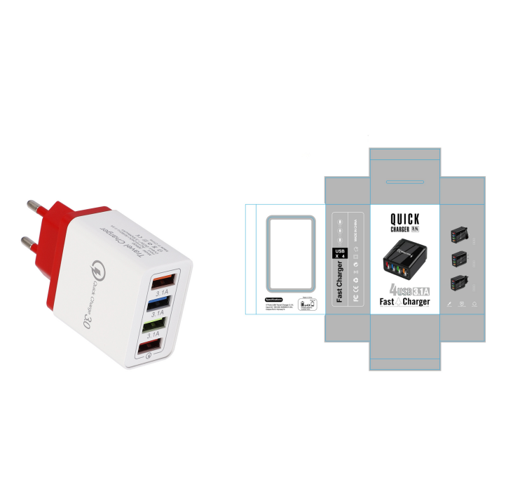 USB 充电器快速充电 3.0 4 手机适配器适用于平板电脑便携式壁式移动充电器快速充电器