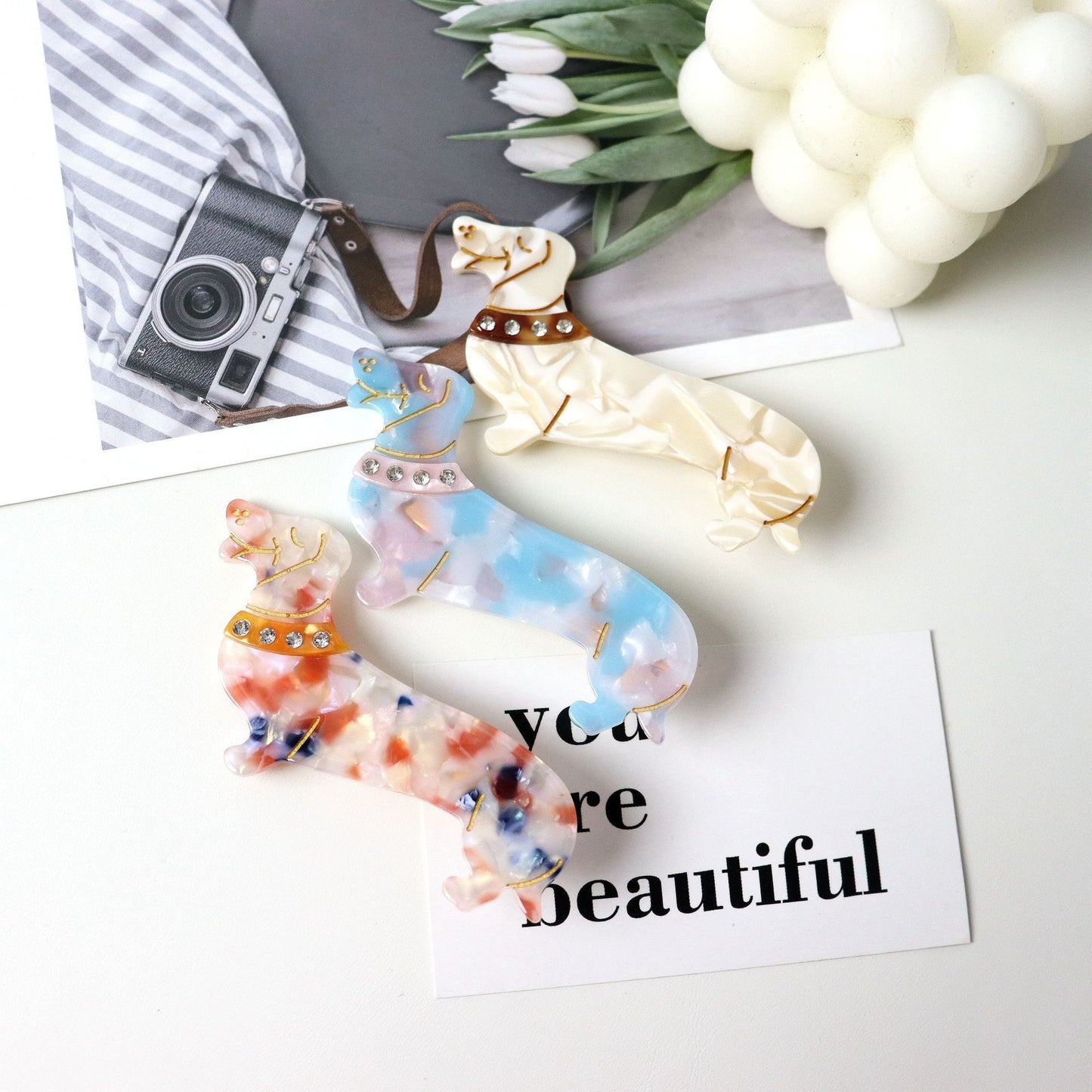 Korean Style Cellulose Acetate Tablets Sausage Dog-shaped Barrettes