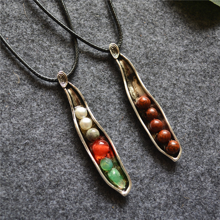 Women's Vintage Ethnic Antique Silver Distressed Pod Long Necklace