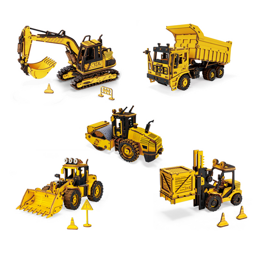 Robotime Rokr vehículos de construcción camión juguetes Set rompecabezas de madera 3D para niños pequeños cumpleaños