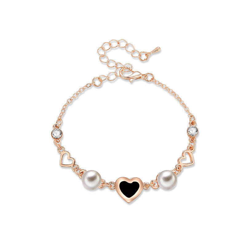 Romantic Love Shape Alloy Bracelet With Pearls