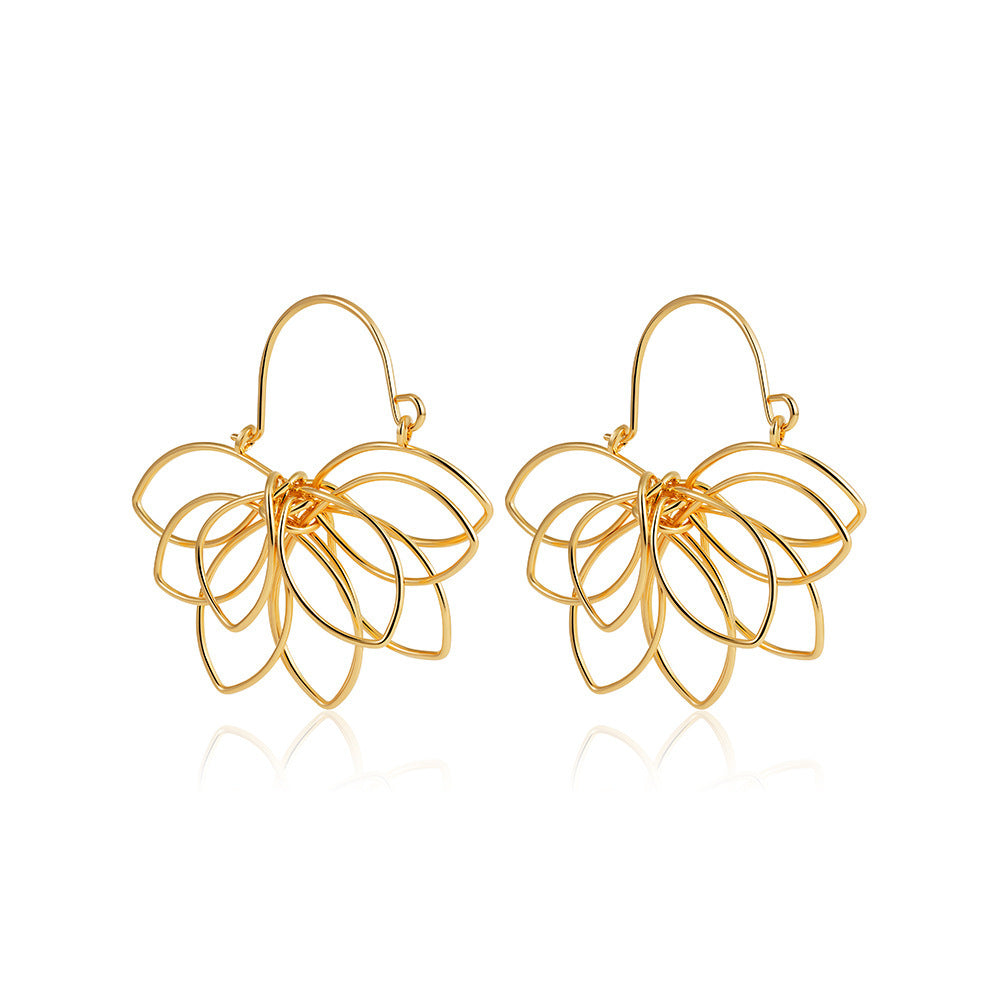 18K Real Gold Weaving Hollow Flower Earrings