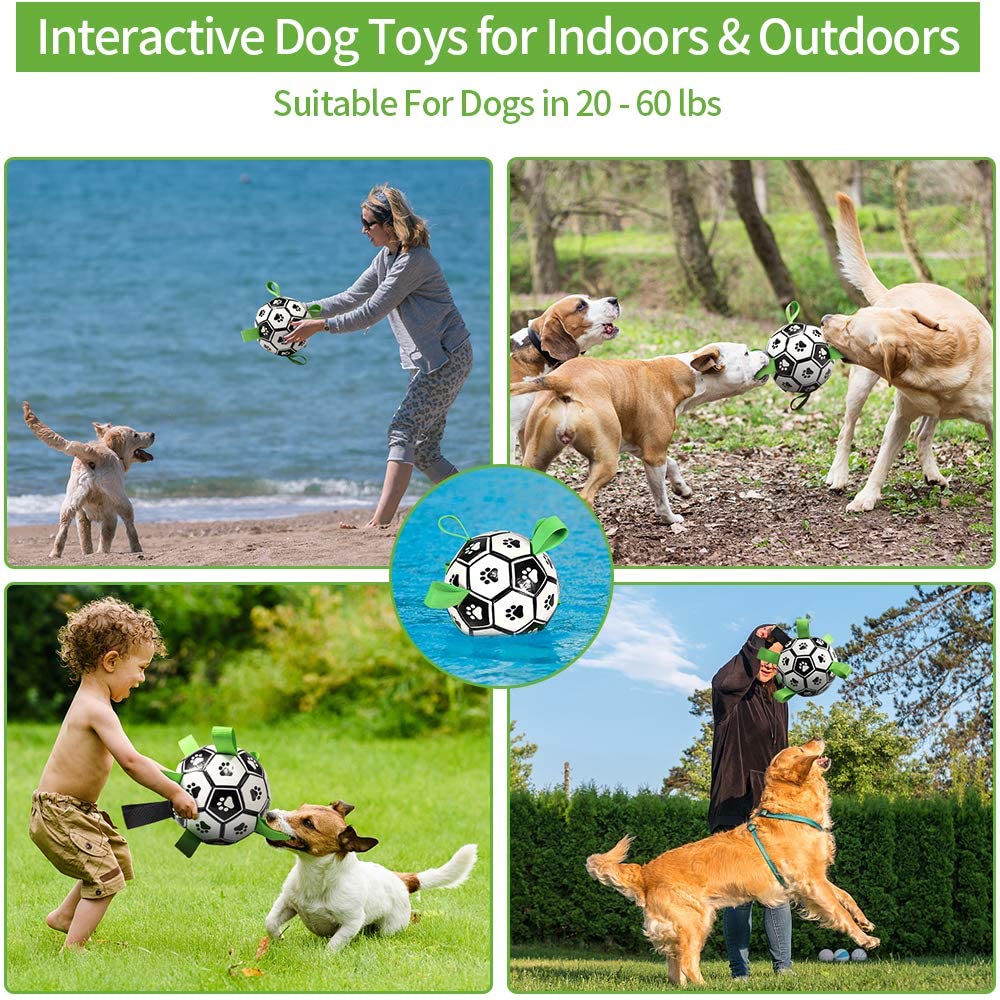 Juguetes interactivos para perros, juguetes de fútbol para mascotas con lengüetas de agarre, adiestramiento al aire libre para perros, bolas para morder para mascotas, accesorios para perros 