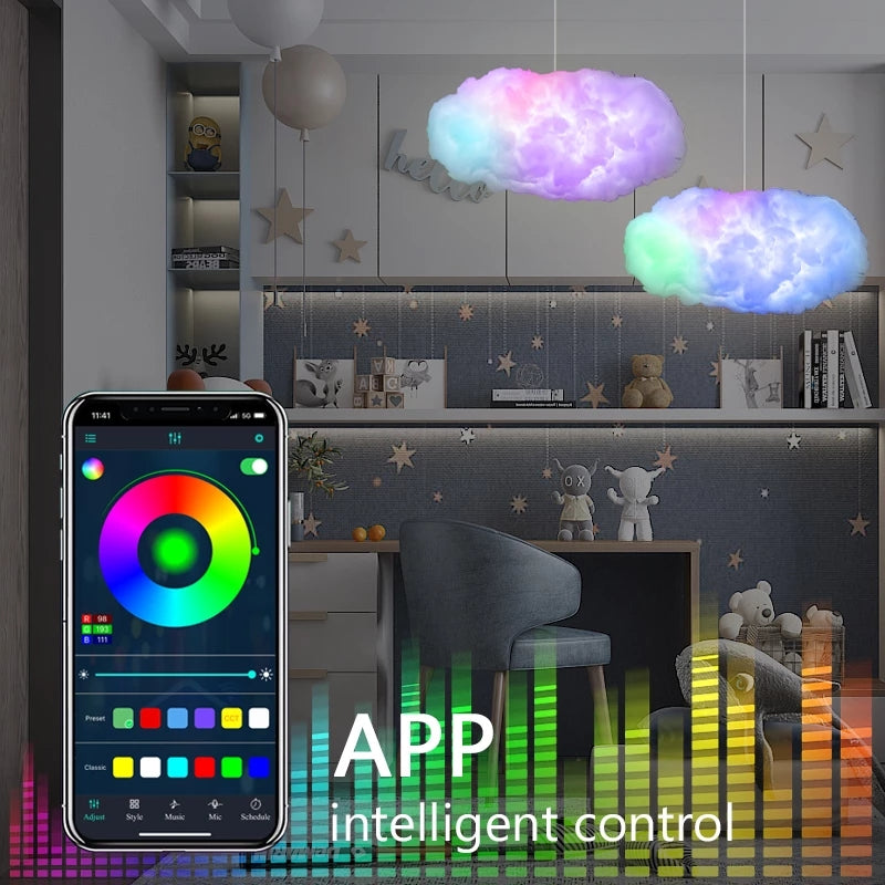 Luz de nube USB, Control por aplicación, sincronización de música, luz ambiental 3D RGBIC, simulación de rayos, nubes, luz para dormitorio y habitación