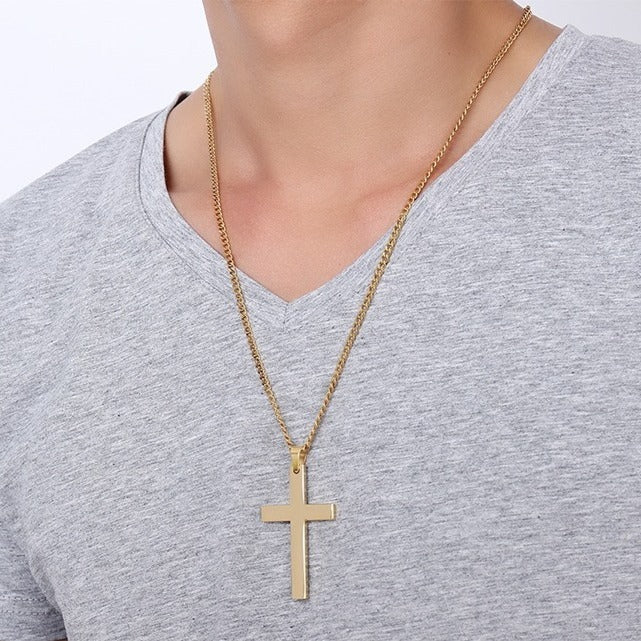 Stainless Steel Cross Pendant Gold Sweater Necklace Black Foreign Trade Accessories Jewellery Accessories Wholesale PN-572