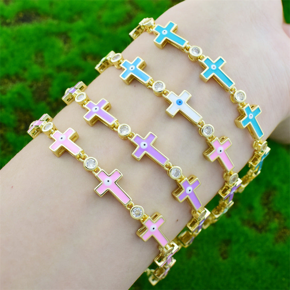 Cross Unique Gold-plated Zircon Bracelet