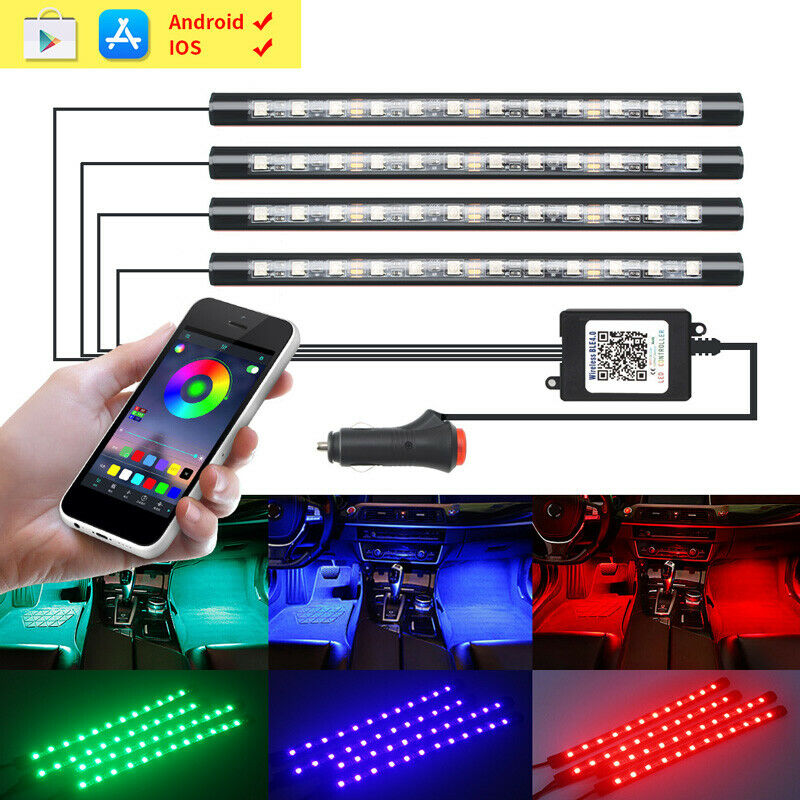 汽车 LED RGB 内饰氛围灯装饰脚灯带 USB 无线遥控音乐控制多种模式汽车