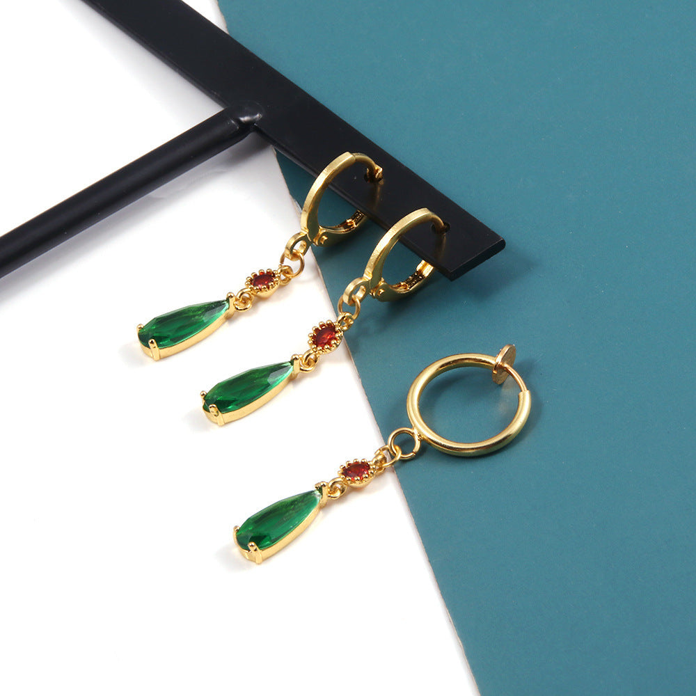 Brass Emerald Earrings Same Drop