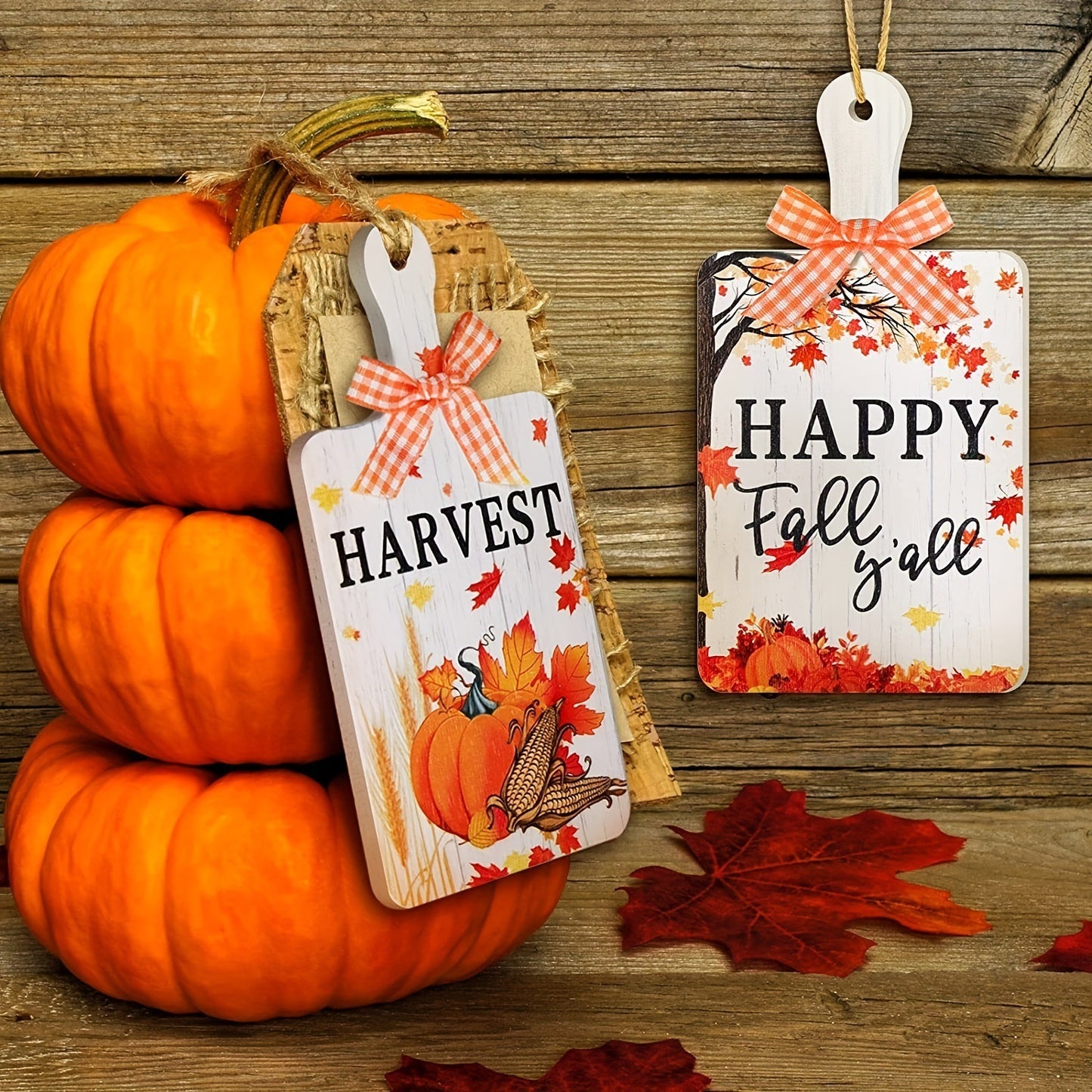 3 Autumn Decorative Supplies Thanksgiving Wooden Door Plate Pendant