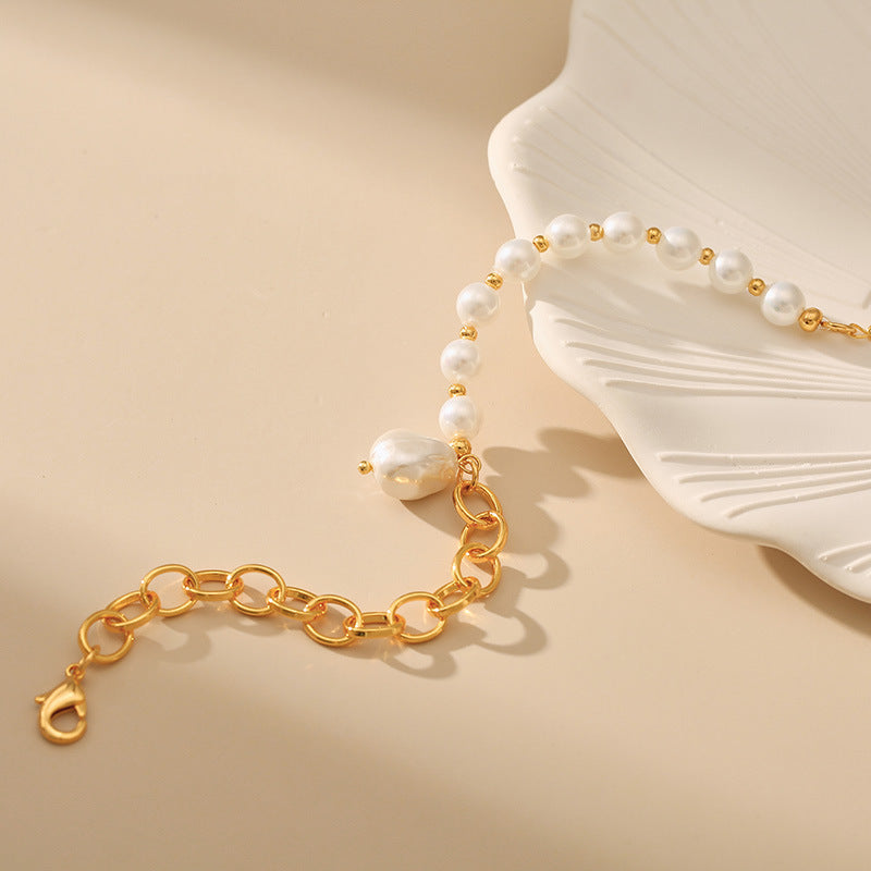 Women's Shell Pearls Material Stitching O-shaped Chain Pearl Bracelet