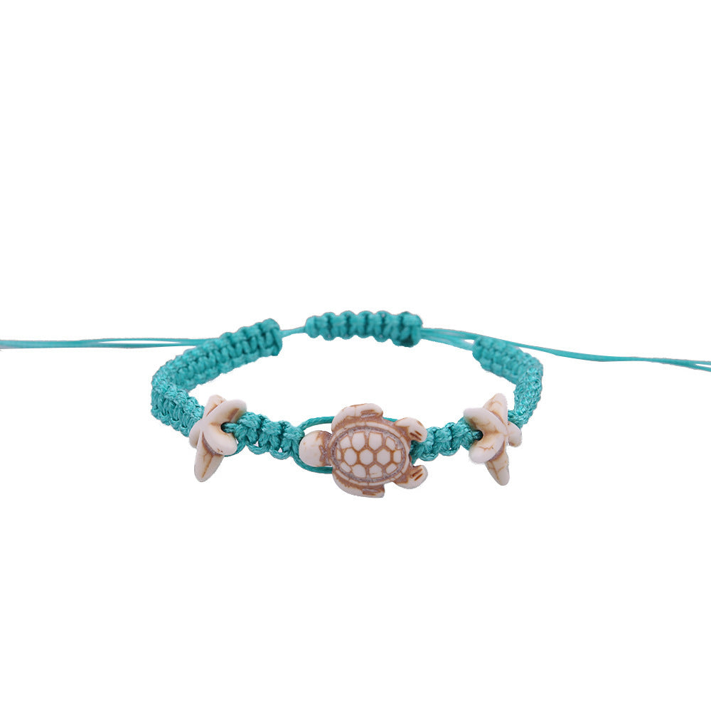 Simple Creative Geometric Ethnic Waxed Wire Turquoise Hand-Woven Anklet