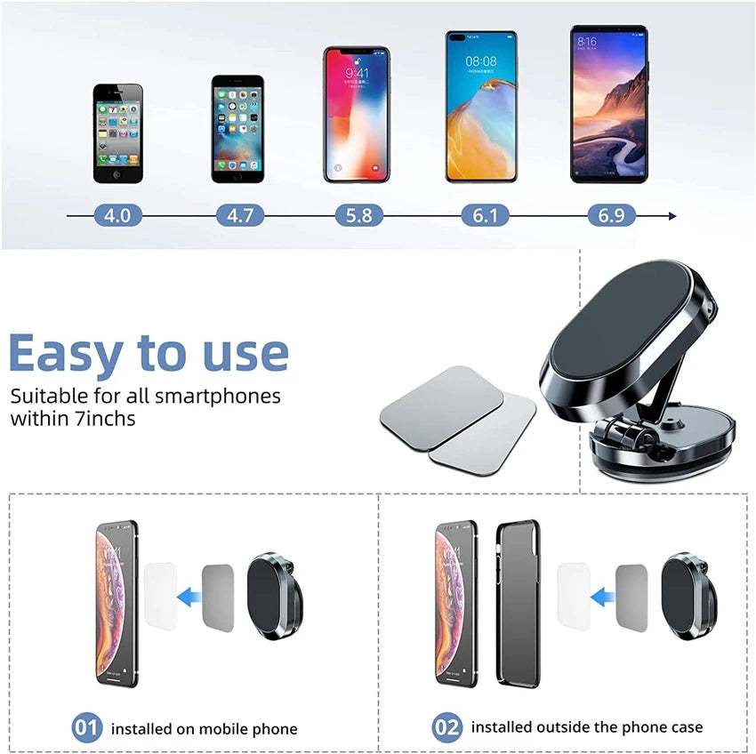 Rotate Metal Magnetic Car Phone Holder Foldable Universal Mobile Phone Stand Air Vent Magnet Mount GPS Support