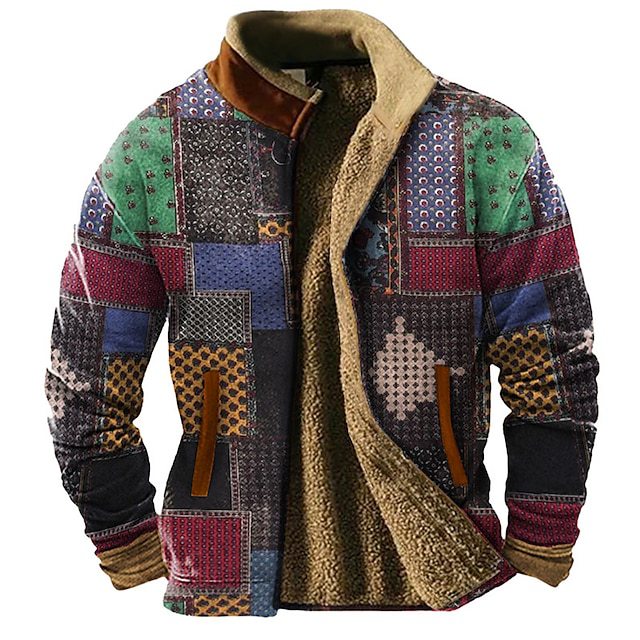 Chaqueta casual con estampado de patchwork de otoño e invierno con estampado 3d para hombres