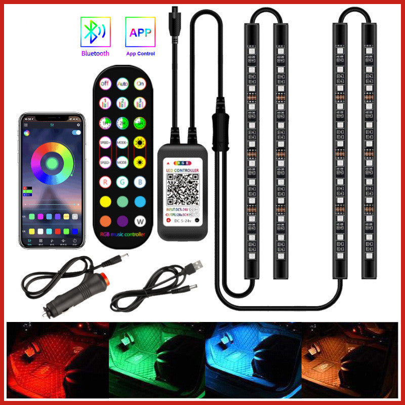 Lámpara decorativa de estilo, luz LED Interior para coche, lámpara ambiental impermeable, Control remoto inalámbrico de música, tira de luces RGB para coche