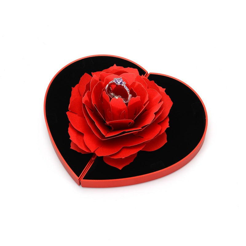 Caja de amor 3D Caja de anillo giratoria con forma de rosa en forma de corazón Regalo del día de San Valentín