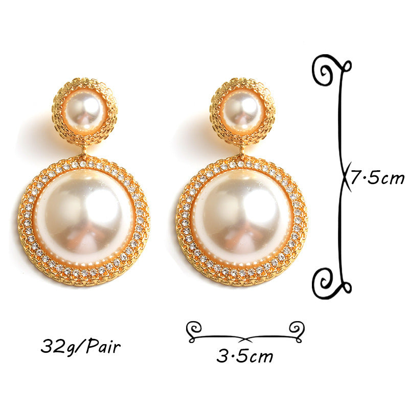 Fashion Earrings With Diamonds And Large Round Pearls