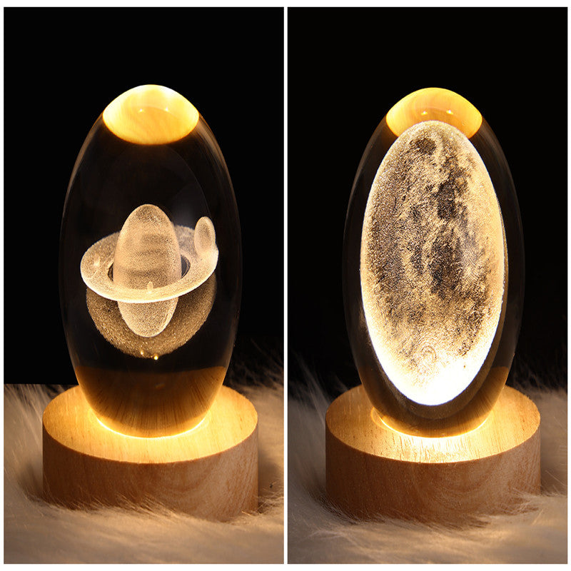 Lámpara LED de noche con forma de bola de cristal para niños, lámpara de mesa 3D con forma de planeta y Luna, decoración del hogar para dormitorio, fiesta, regalos de cumpleaños