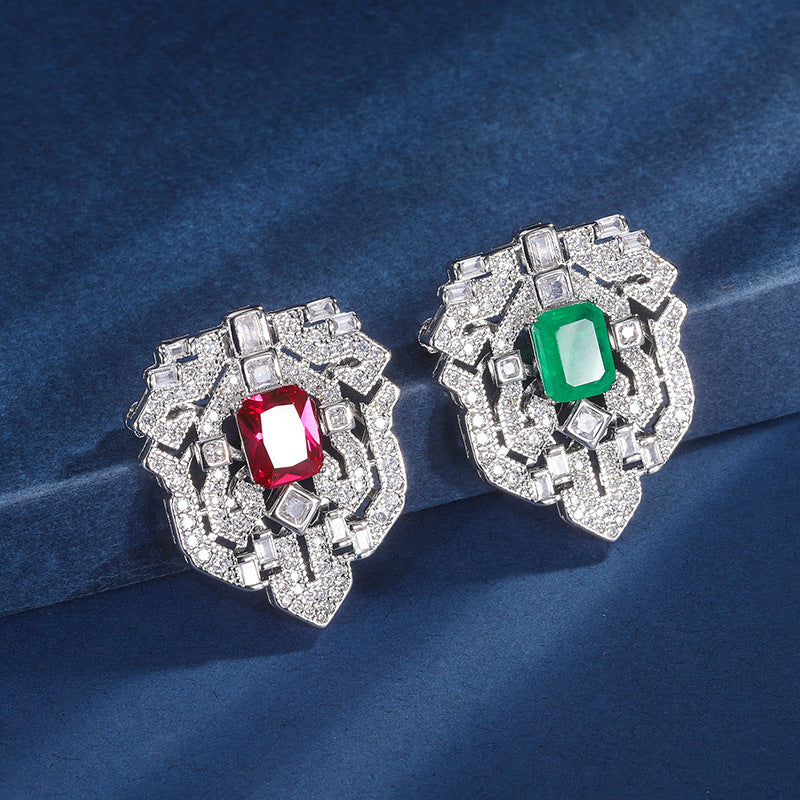 Fashion Emerald Red Corundum Brooch