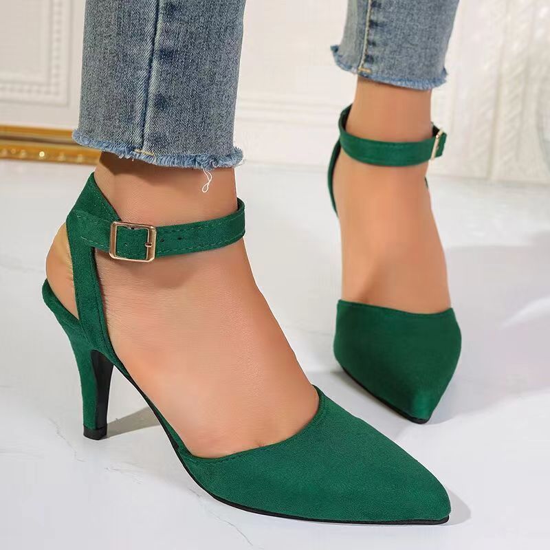 Pointed-toe Square Buckle Shoes High Heels Fashion