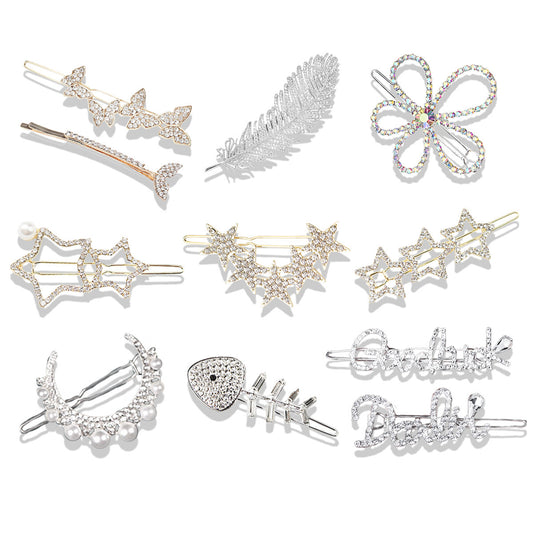 Rhinestone hairpin female alloy alphabet star bangs