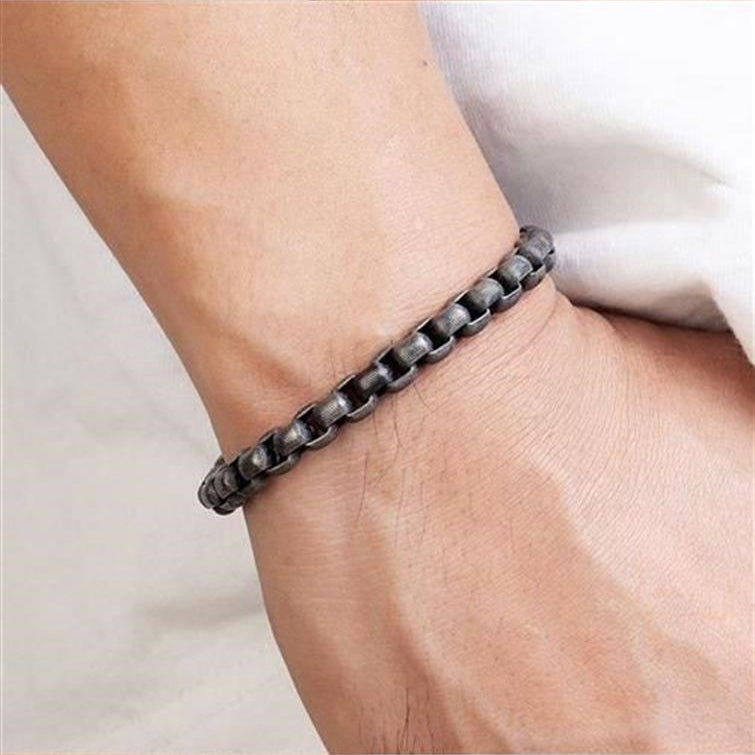 Pulsera Vintage De Acero Inoxidable Para Hombre Cadena Cubana Negra