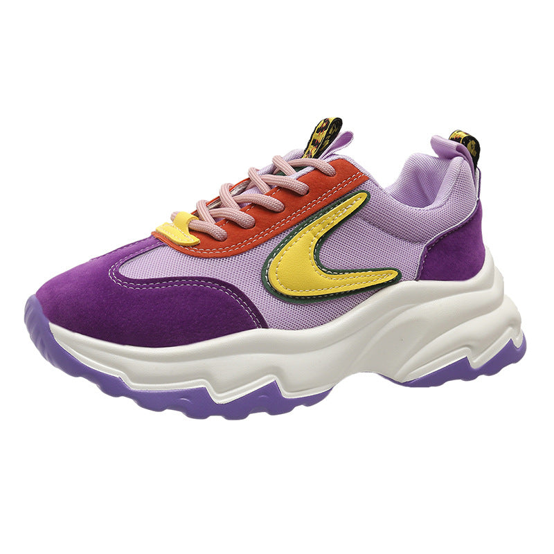 Zapatillas de deporte con cordones de colores mixtos para mujer, zapatos deportivos informales ligeros y gruesos para correr