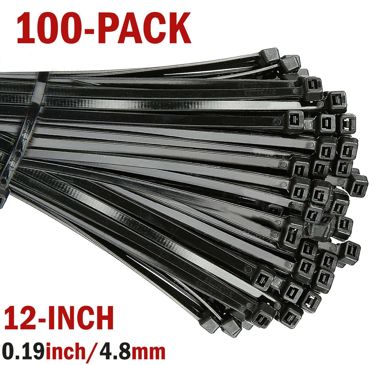 100 根电缆扎带 12 英寸长电缆扎带超强尼龙绳缠绕黑色