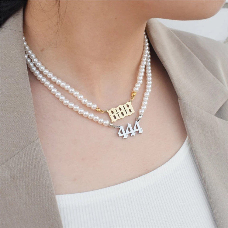 European And American New Cross-border Necklaces, Stainless Steel Digital Pearl Necklaces, European And American Popular Digital Pearls, Clavicle Chains