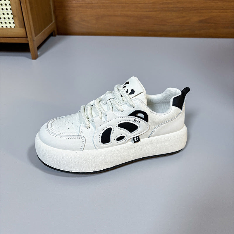 Zapatillas de deporte con plataforma, antideslizantes, deportivas, informales, Panda blanco y negro, cómodas, transpirables, con cordones, zapatos blancos