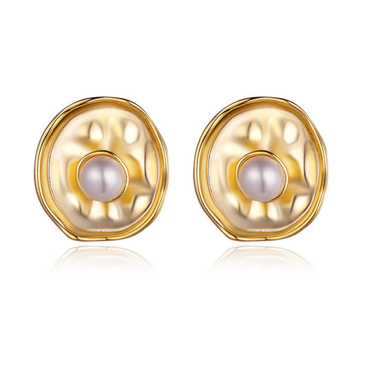 Fashion Trend Earrings Simple Personality Metal Texture Earrings Circle Pearls