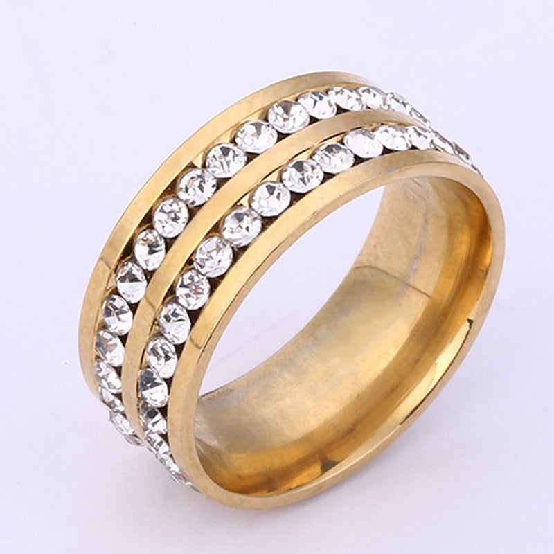 Diamond Ring Stainless Steel Jewelry Double Row Perimeter Diamond