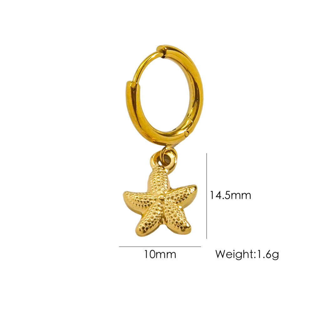 Single Summer Marine Elements Series Stainless Steel 14K Gold Pendant Earrings Tropical Beach Wind Starfish