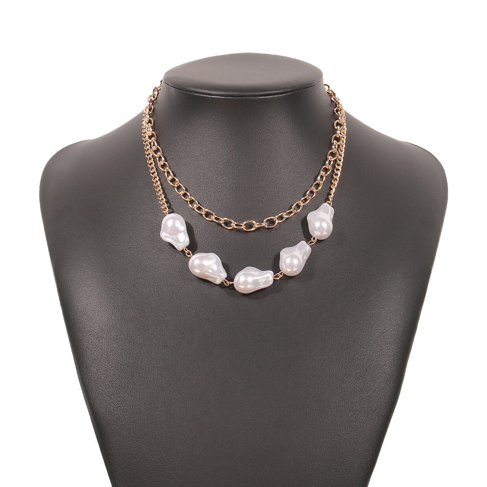 Simple Double-layer Necklace With Special-shaped Pearls