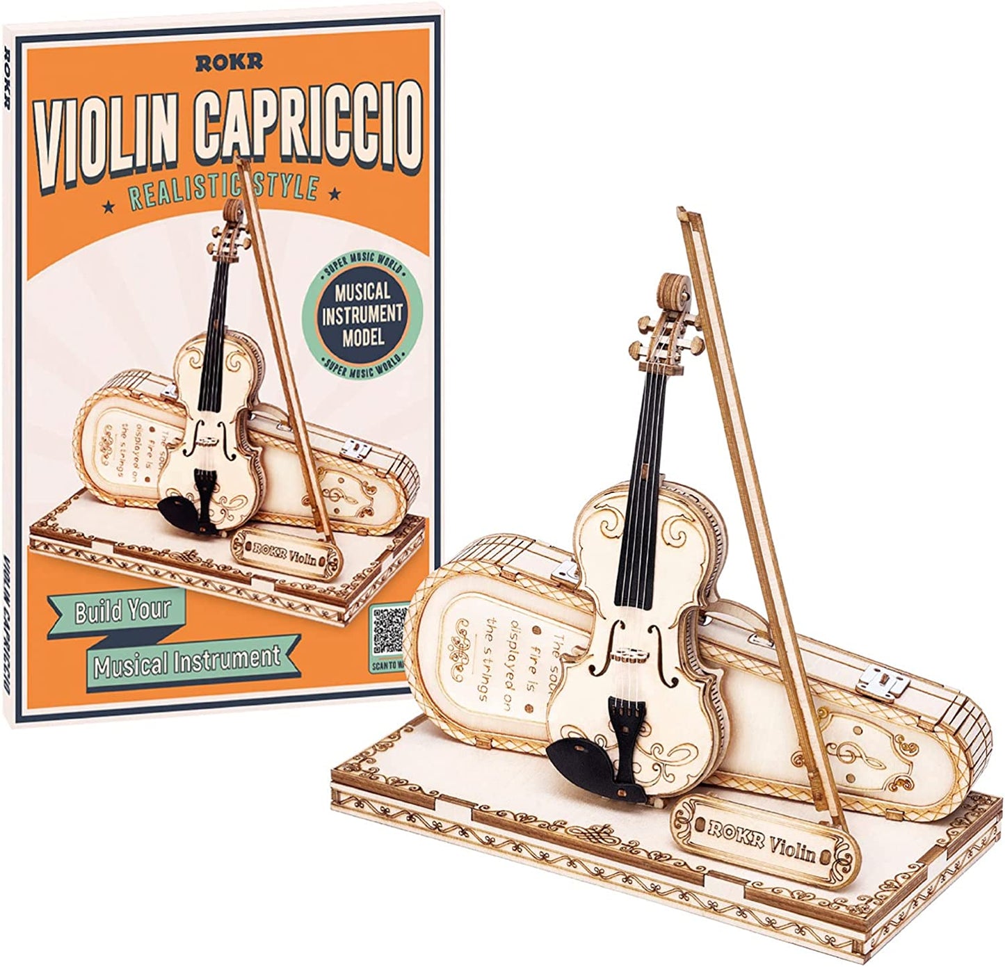 Robotime ROKR violín Capriccio modelo 3D rompecabezas de madera Kits de fácil montaje regalos musicales DIY para niños y niñas bloques de construcción TG604K