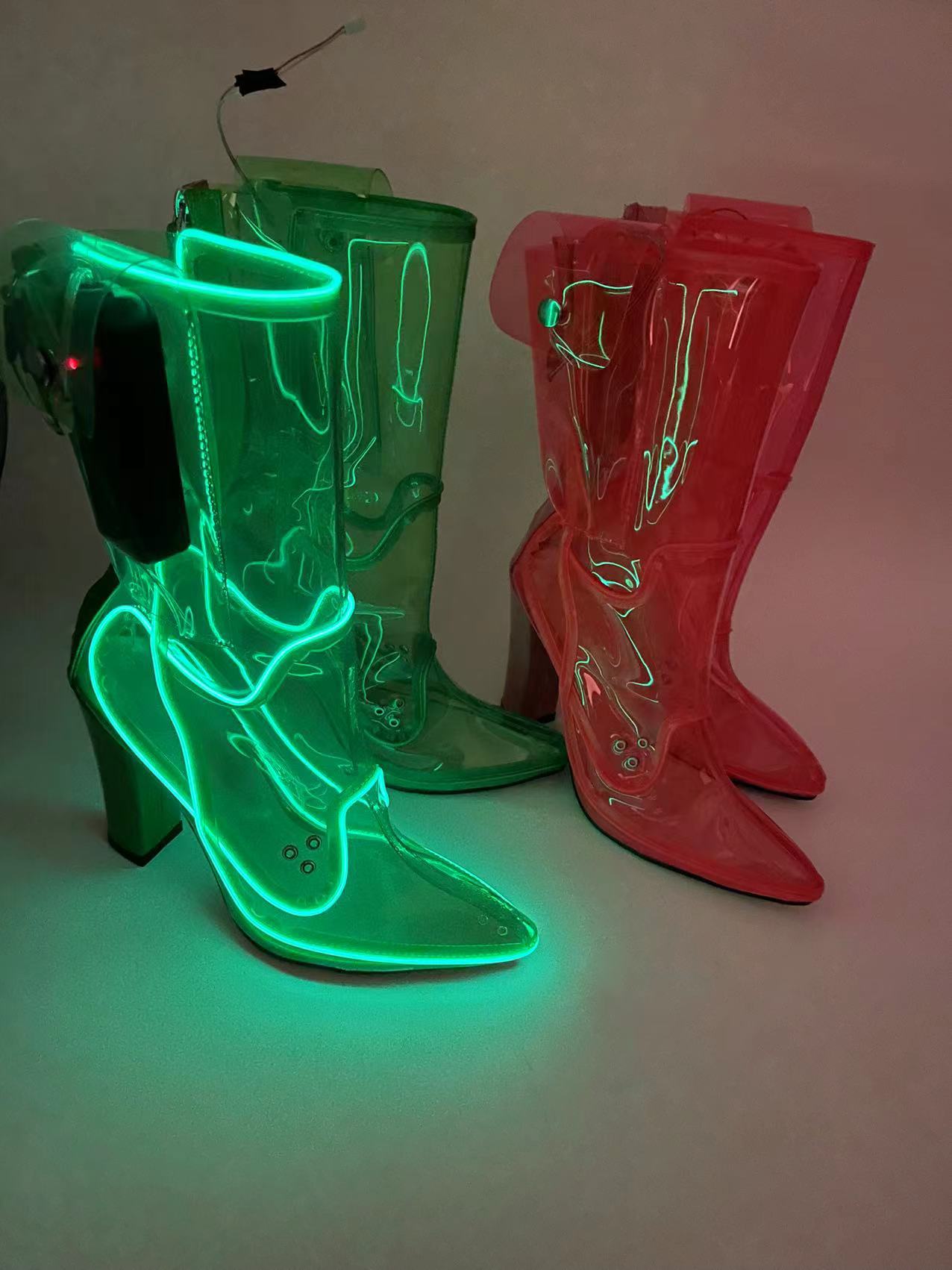 Botas transparentes con luz intermitente para PC a la moda para mujer