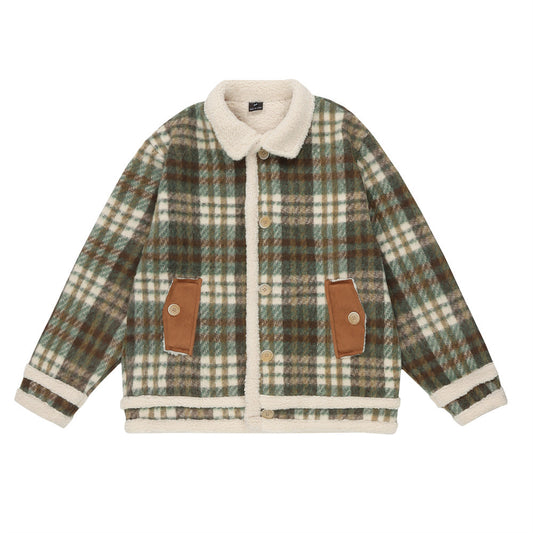 American Retro Plaid Lapel Cotton-padded Coat