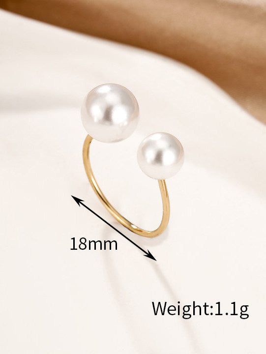 Alloy Simple Large And Small Pearls Open Adjustable Ring