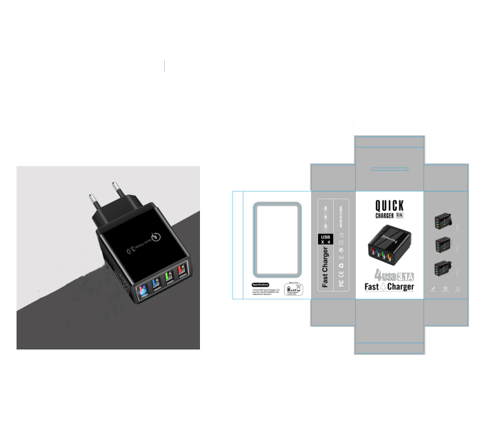 USB 充电器快速充电 3.0 4 手机适配器适用于平板电脑便携式壁式移动充电器快速充电器