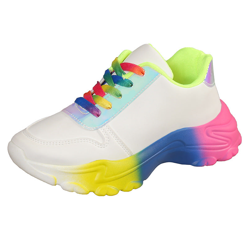 Zapatos deportivos estilo INS de Color arcoíris para mujer, zapatillas de deporte con cordones y parte inferior gruesa, zapatos para correr y caminar ligeros informales a la moda