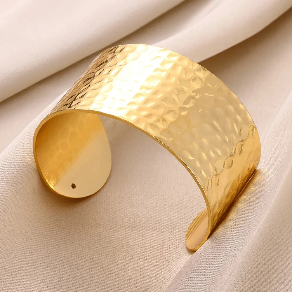 Gold Stainless Steel Bracelet With Concave-convex Pattern