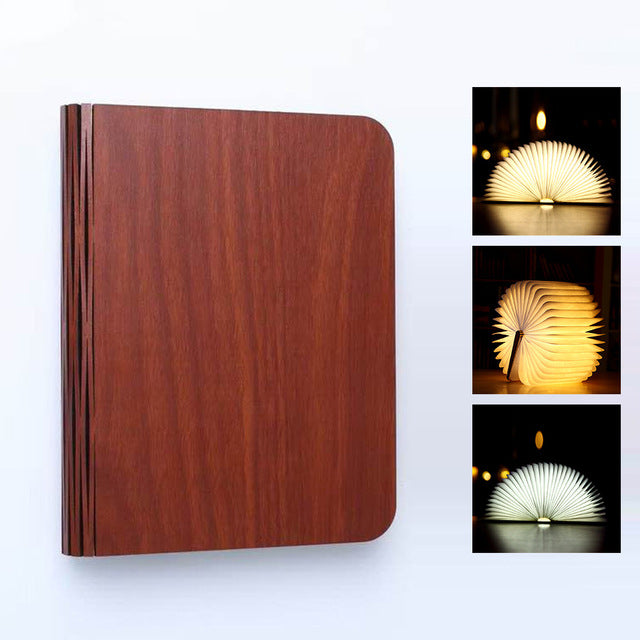 Luz de libro LED giratoria y plegable con veta de madera