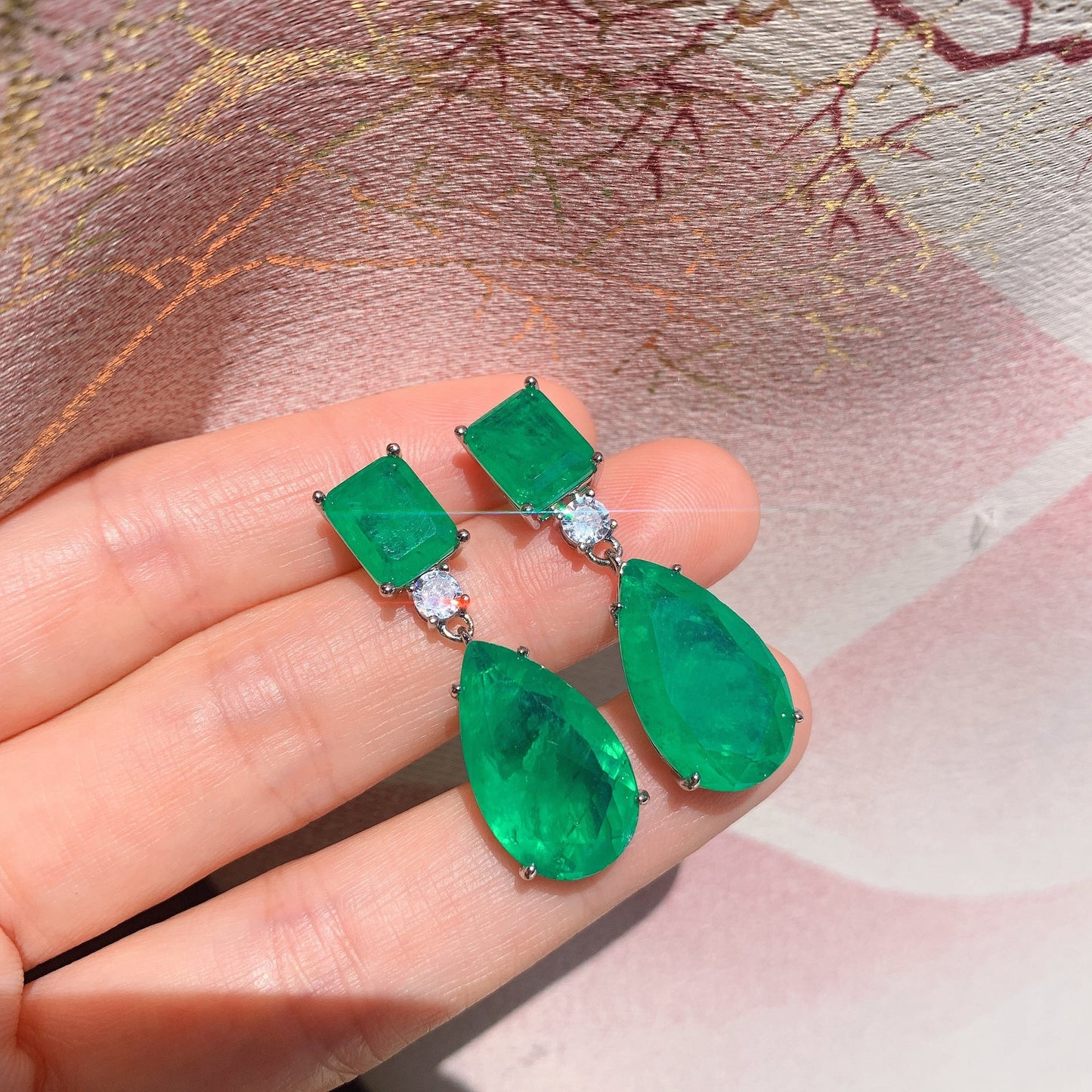 Pear Shaped Paraiba Earrings Emerald