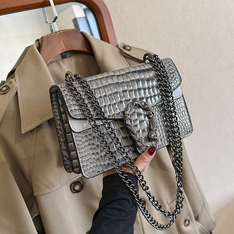 Bolso cuadrado pequeño cruzado con hombro para mujer con cadena de moda