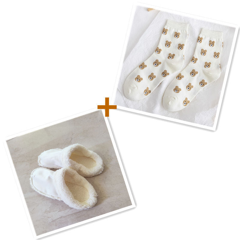 Conjuntos de pantuflas de algodón térmico con forro de felpa para mujer