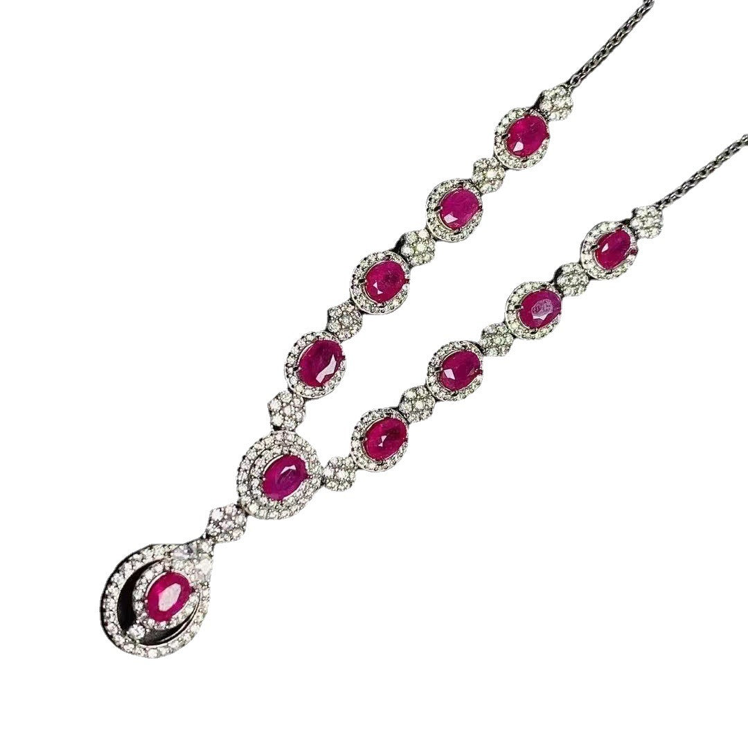 Women's 925 Silver Inlaid Natural Ruby Necklace